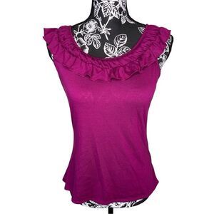 Ana A New Approach Tank Top Ruffle Trim Vacation Summer Beach Coast Everyday